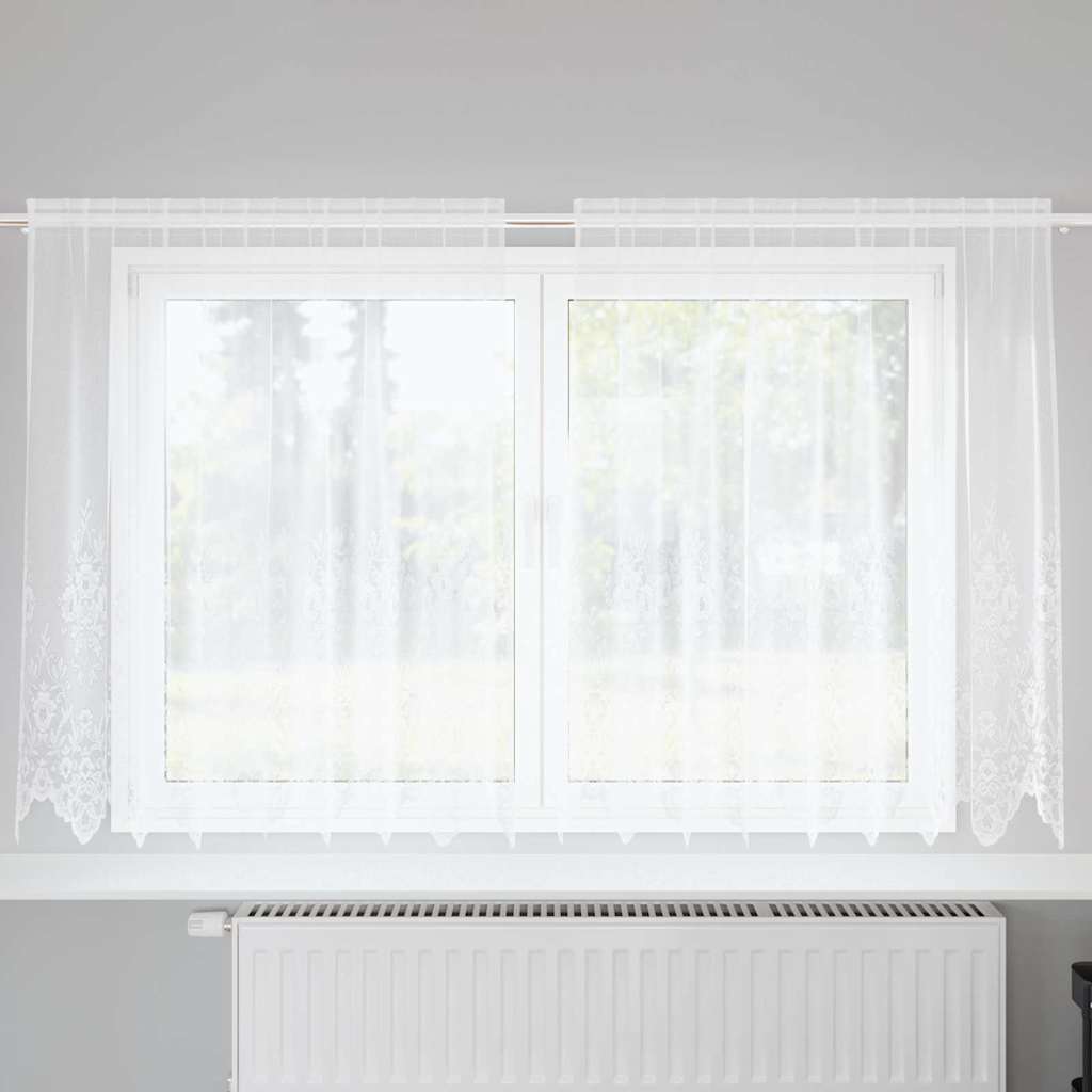 Blondegardin med gardiner Blomster Hvit 140 x 200 cm Polyester