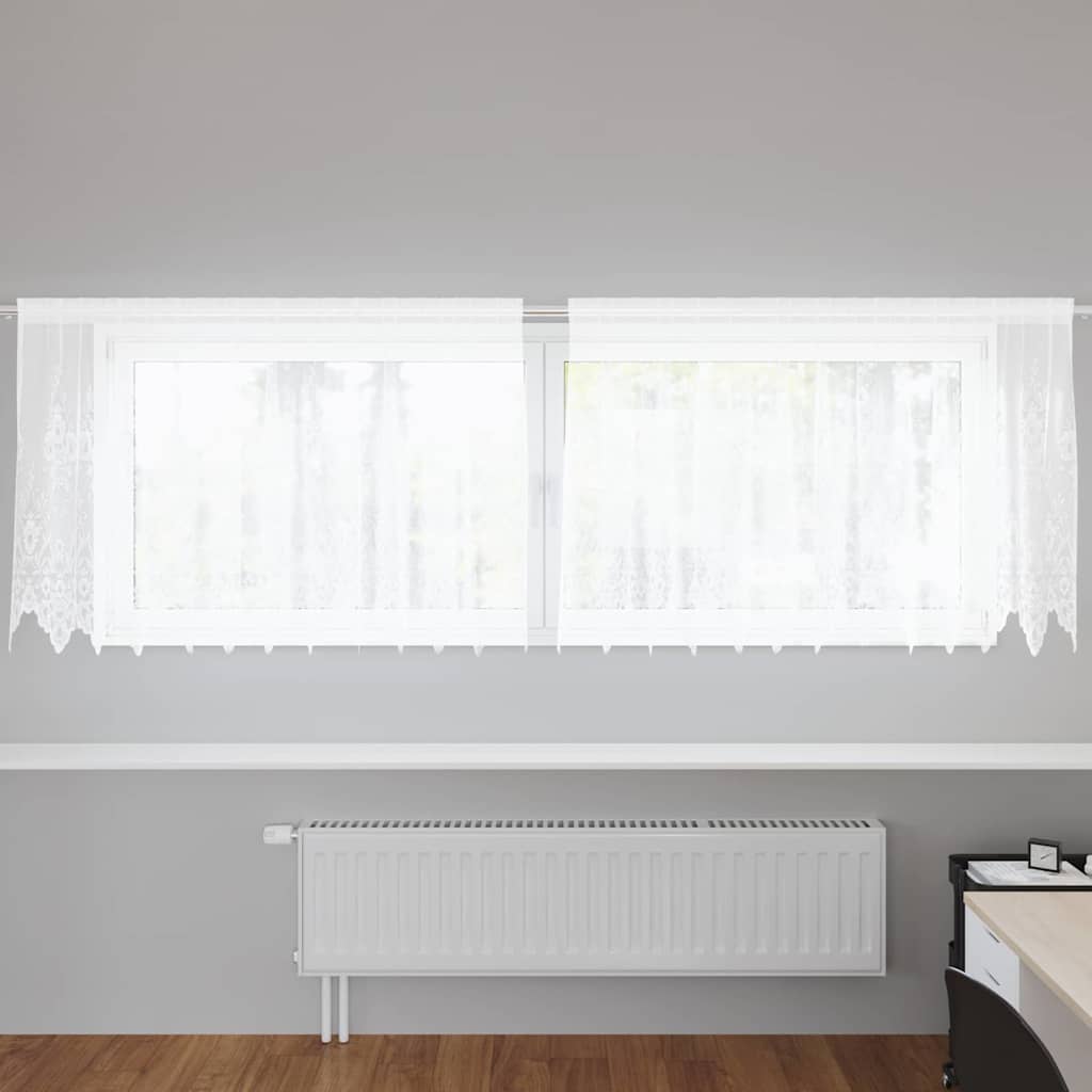 Blondegardin med gardiner Blomster Hvit 80 x 300 cm Polyester