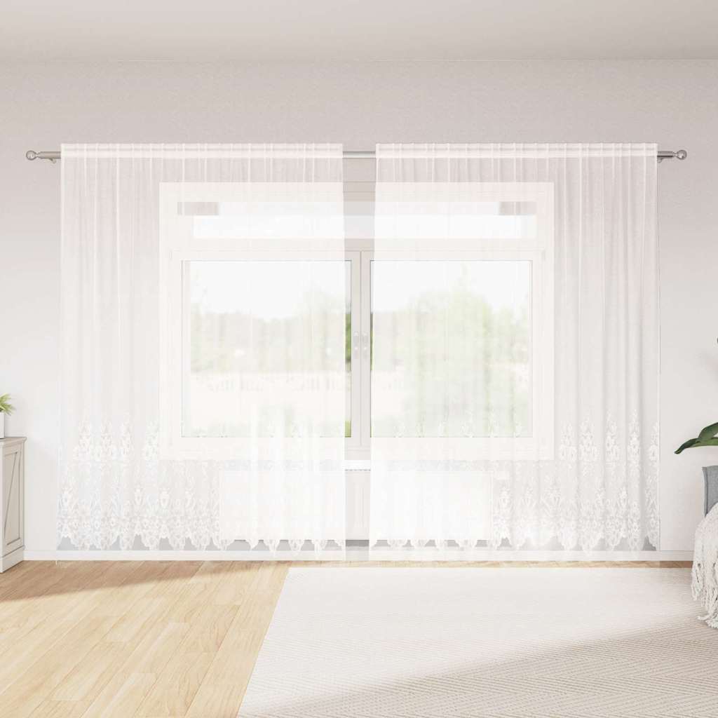 Blondegardin med gardiner Hvit 300 x 245 cm Polyester