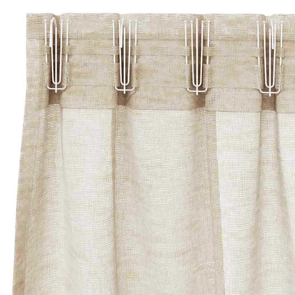 Voile Gardin med gardiner 2 pcs sand 245 x 140 cm Polyester