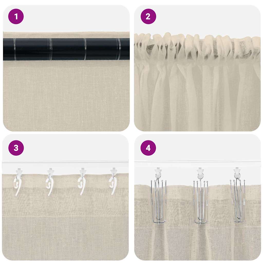 Voile Gardin med gardiner 2 pcs sand 245 x 140 cm Polyester