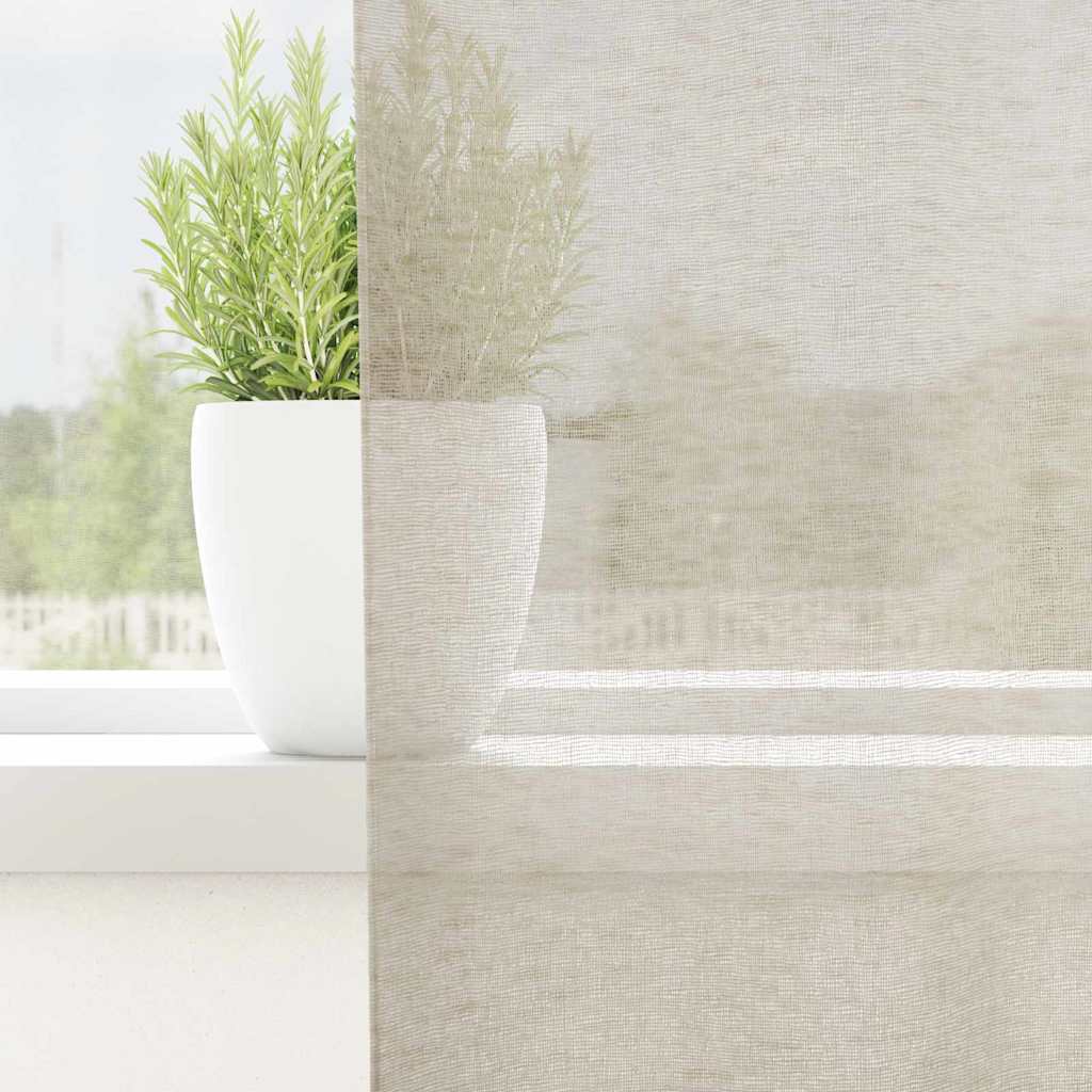 Voile Gardin med gardiner 2 pcs sand 245 x 140 cm Polyester
