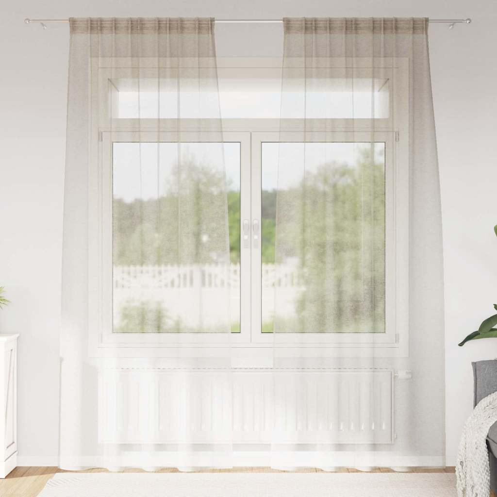 Voile Gardin med gardiner 2 pcs sand 245 x 140 cm Polyester