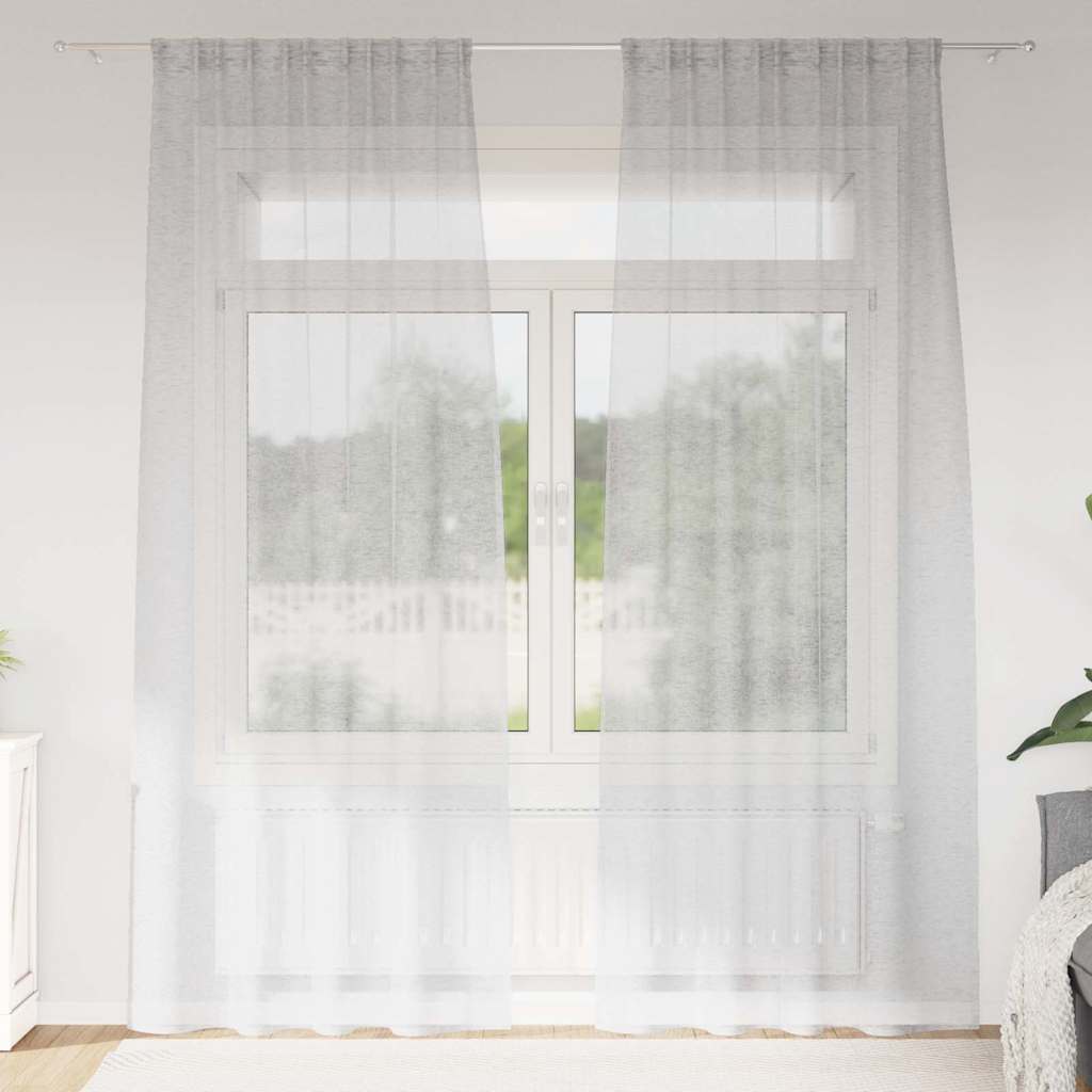 Voile Gardin med gardiner 2 pcs Lysegrå 225 x 140 cm Polyester