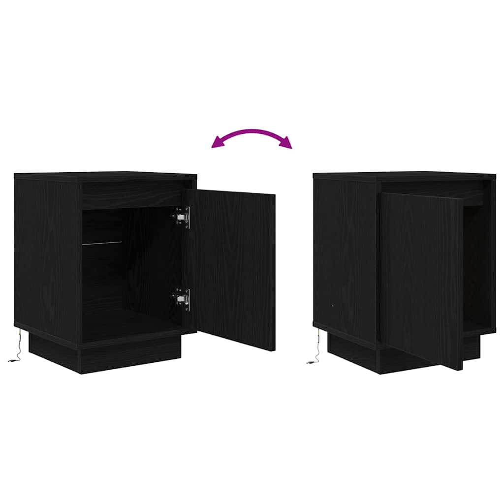 Nattskap med LED-lys 2 stk svart 38x34x50 cm