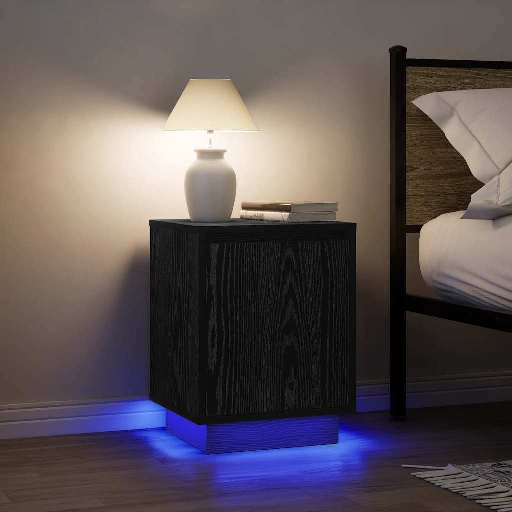 Nattskap med LED-lys 2 stk svart 38x34x50 cm
