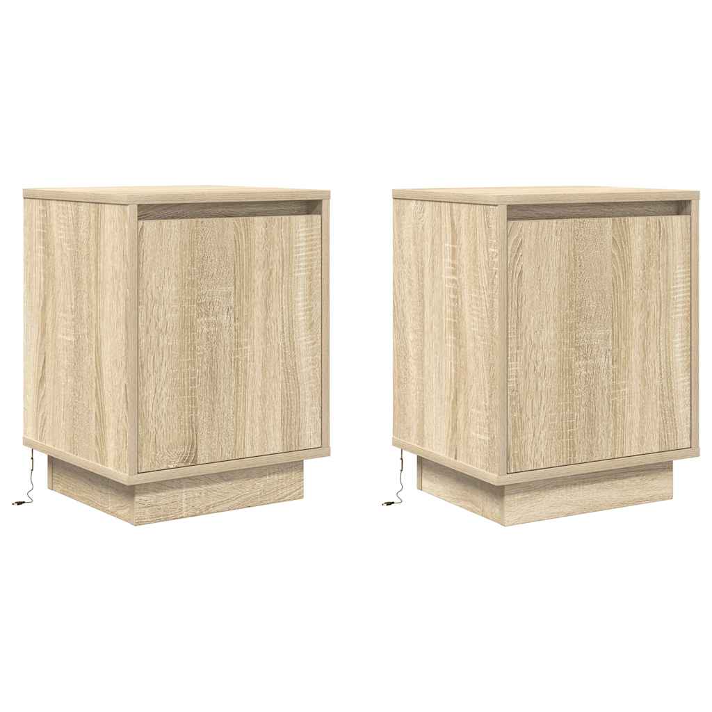 Nattskap med LED-lys 2 stk sonoma eik 38x34x50 cm