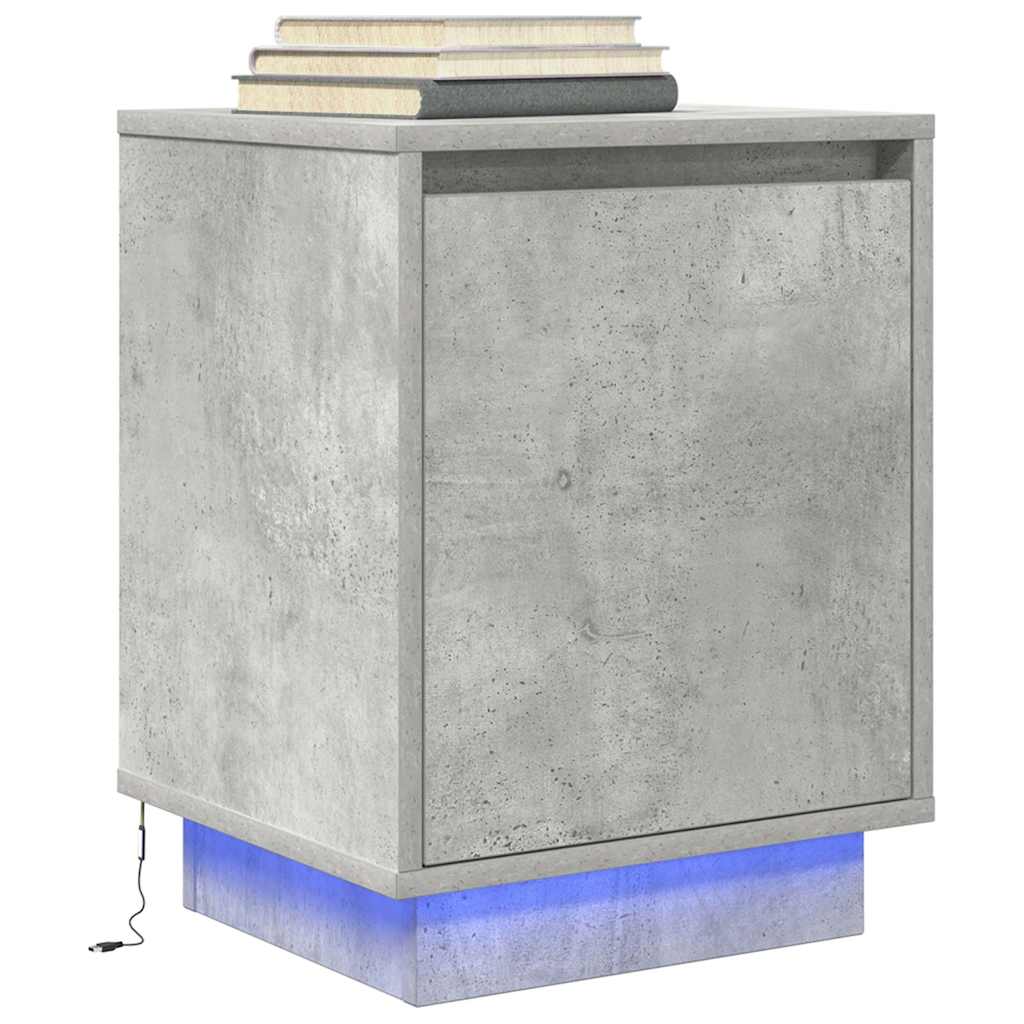 Nattbord med LED 2 stk betonggrå 38x34x50 cm