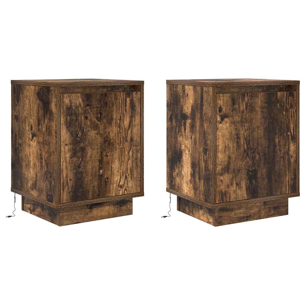Nattskap med LED-lys 2 stk røkt eik 38x34x50 cm