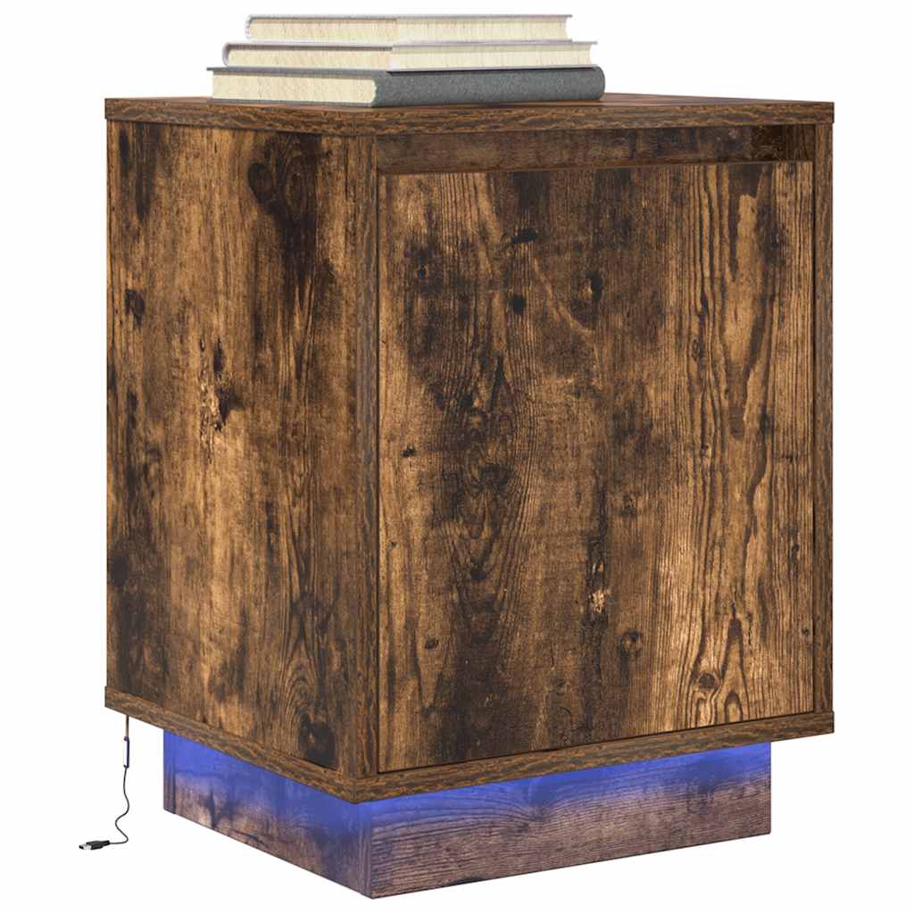 Nattskap med LED-lys 2 stk røkt eik 38x34x50 cm