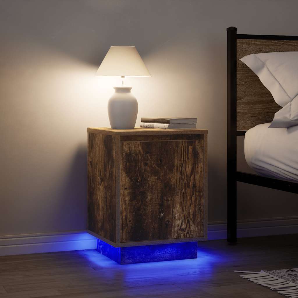 Nattskap med LED-lys 2 stk røkt eik 38x34x50 cm