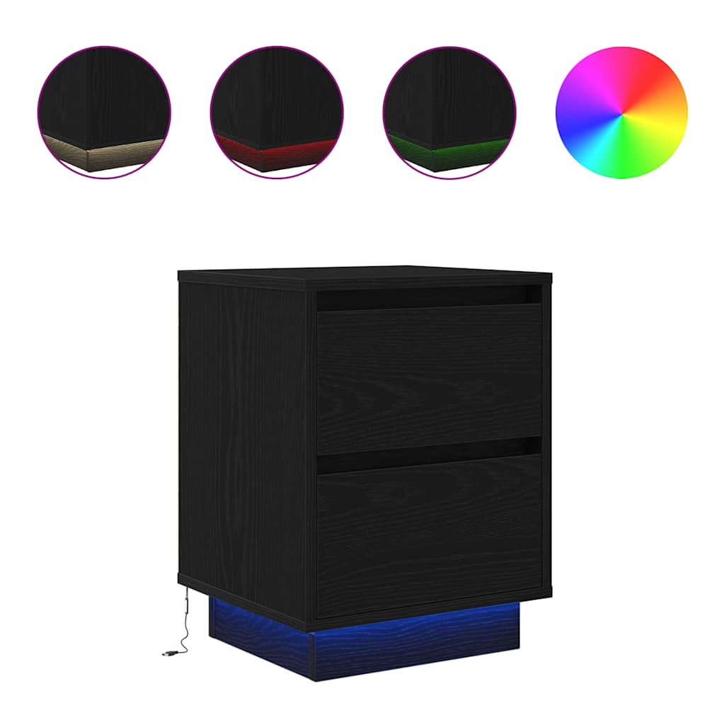 Nattskap med LED-lys Sort 38x34x50 cm