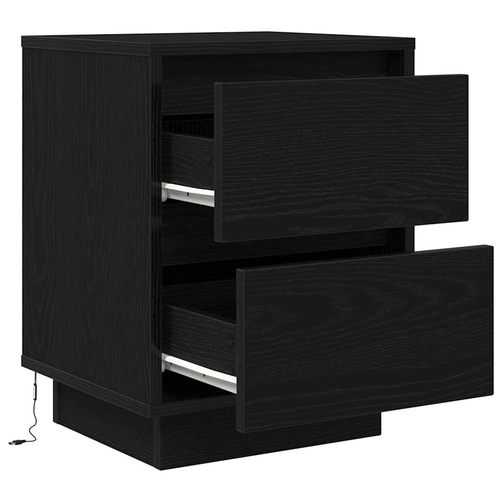 Nattskap med LED-lys 2 stk svart 38x34x50 cm