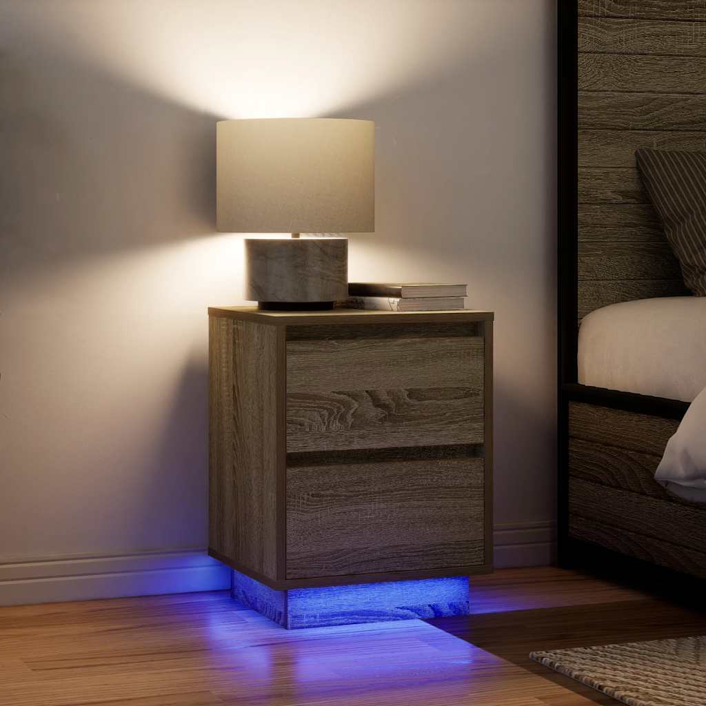 Nattbord med LED sonoma eik 38x34x50 cm