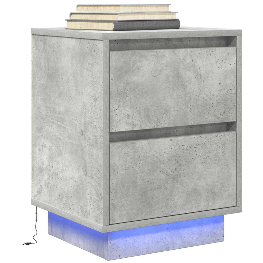 Nattbord med LED 2 stk betonggrå 38x34x50 cm