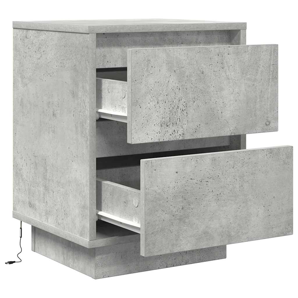 Nattbord med LED 2 stk betonggrå 38x34x50 cm