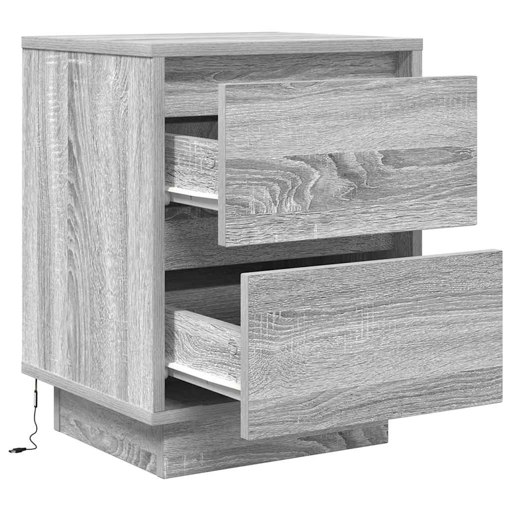 Nattskap med LED-lys 2 stk grå sonoma 38x34x50 cm