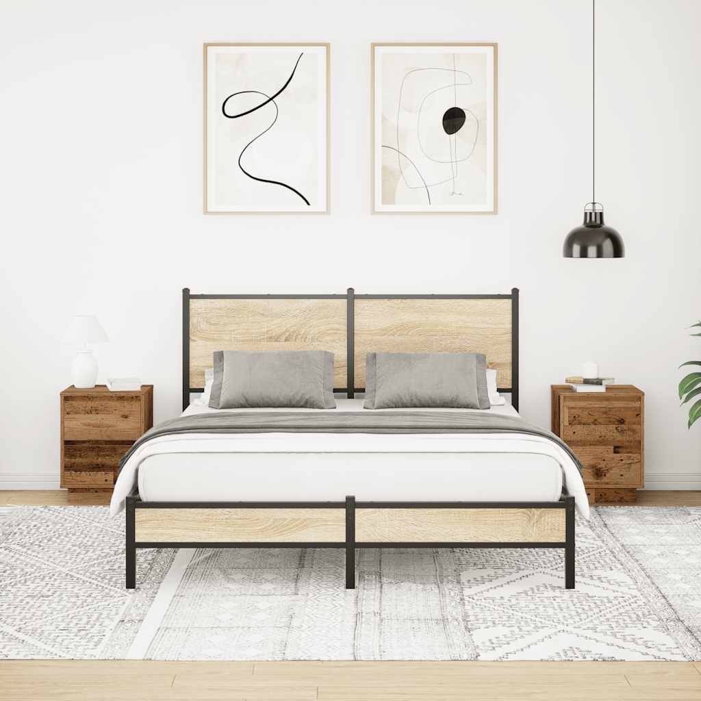 Nattskap med LED-lys 2 stk gammelt tre 38x34x50 cm