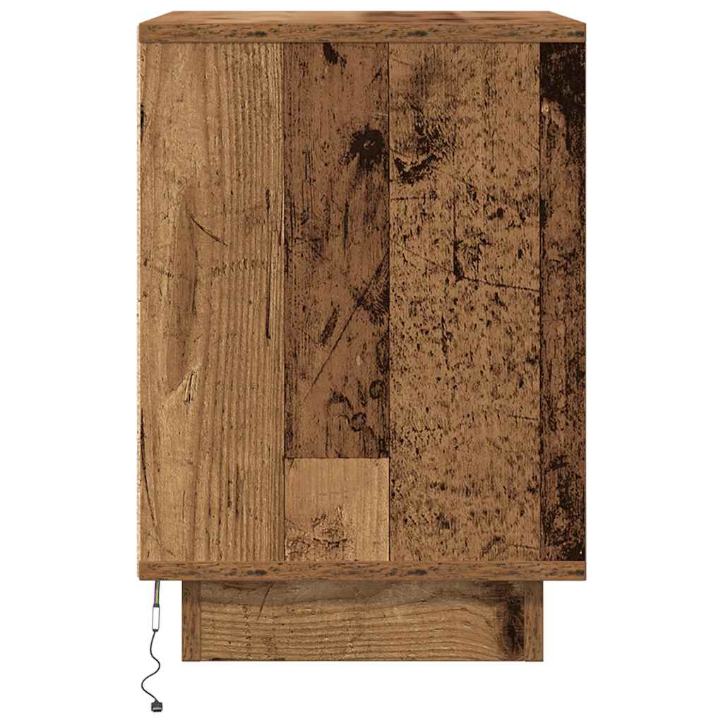 Nattskap med LED-lys 2 stk gammelt tre 38x34x50 cm