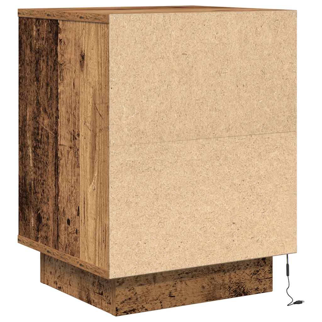 Nattskap med LED-lys 2 stk gammelt tre 38x34x50 cm