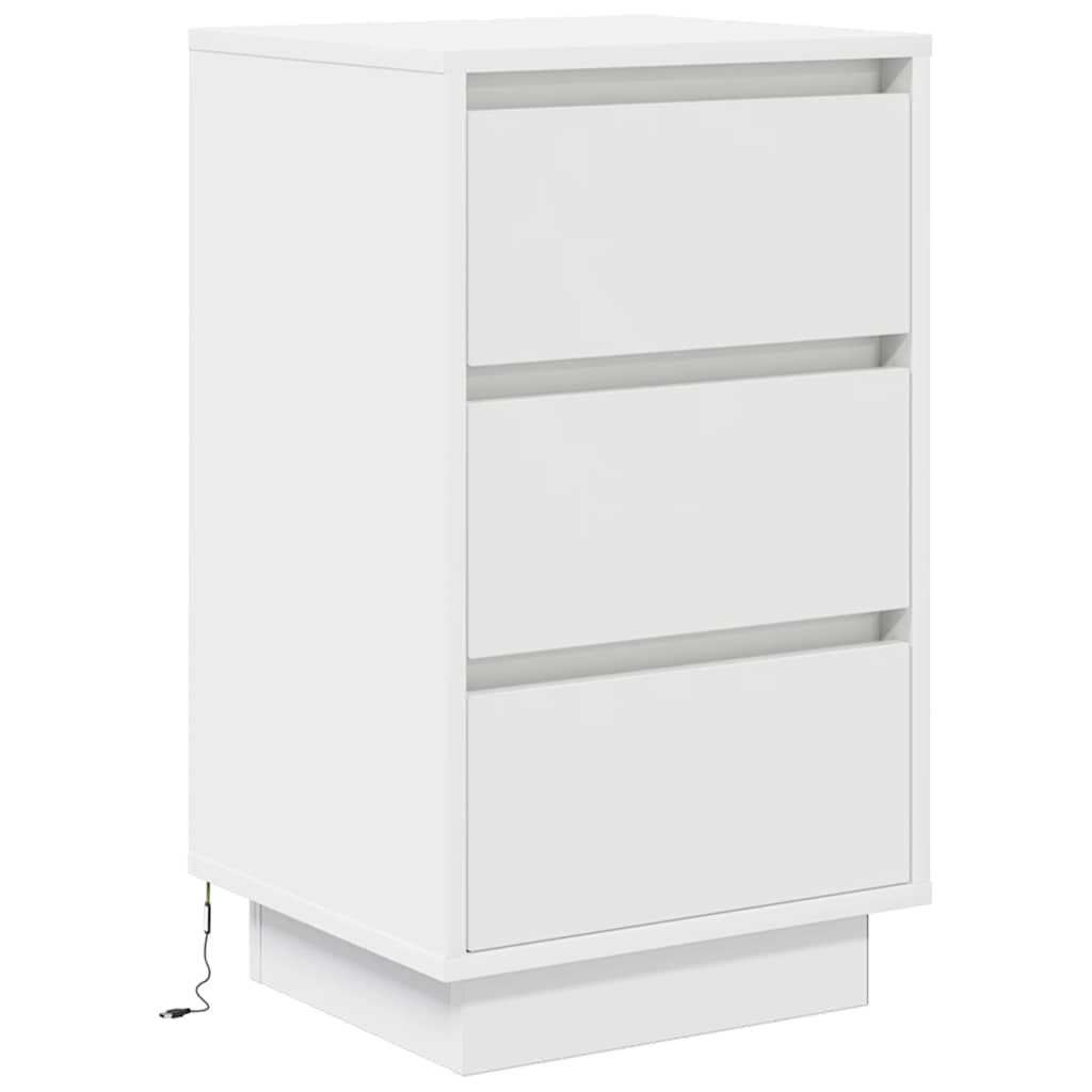 Nattbord med LED-lys hvit 38x34x65 cm