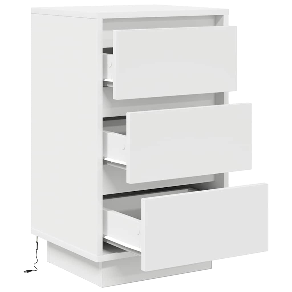 Nattbord med LED-lys hvit 38x34x65 cm