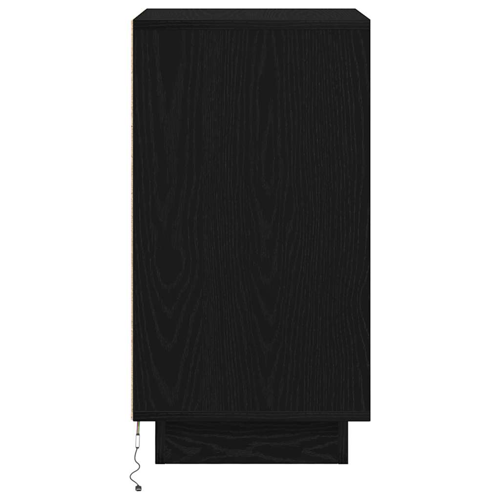 Nattbord med LED-lys svart 38x34x65 cm