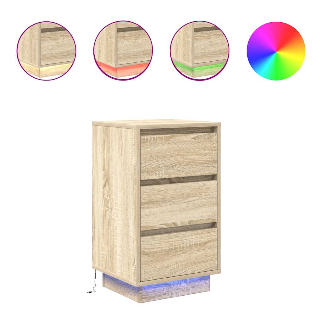 Nattbord med LED-lys sonoma eik 38x34x65 cm