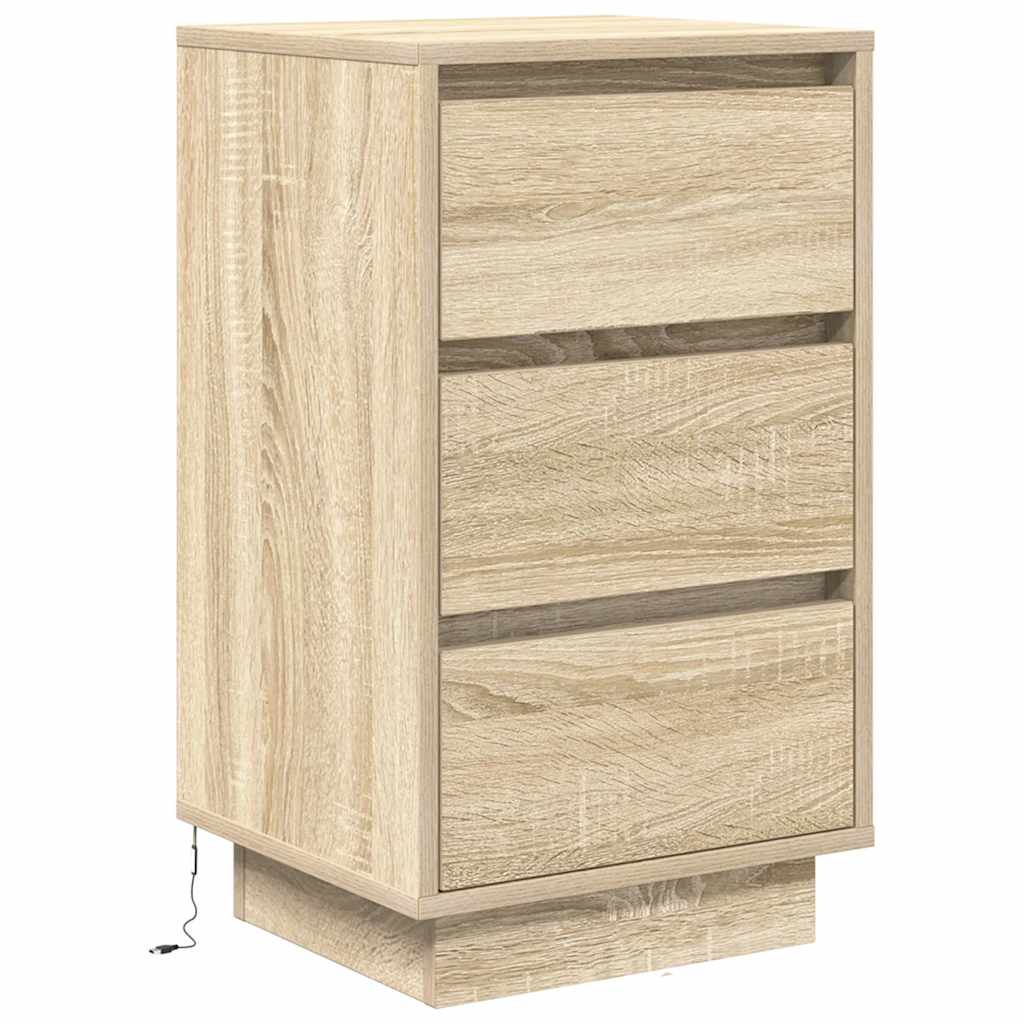 Nattbord med LED-lys sonoma eik 38x34x65 cm