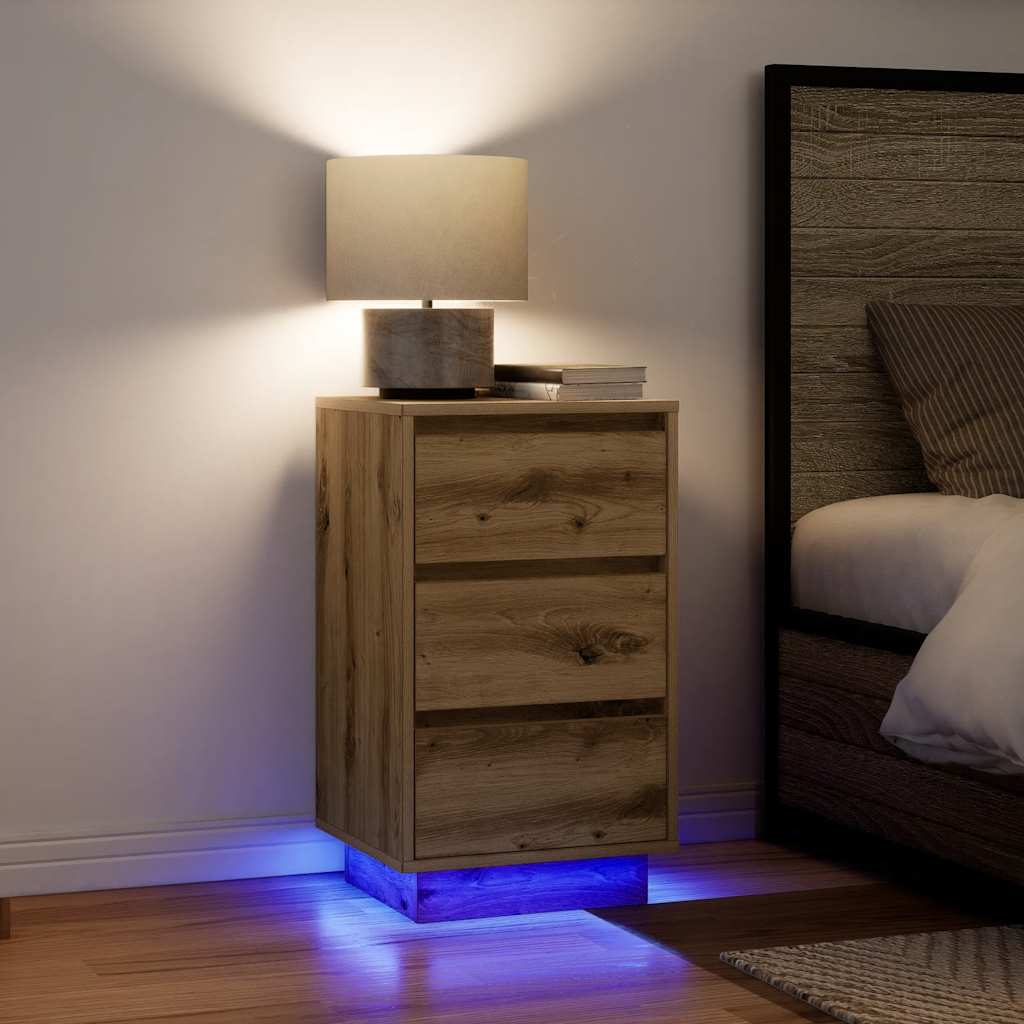 Nattbord med LED-lys artisan eik 38x34x65 cm