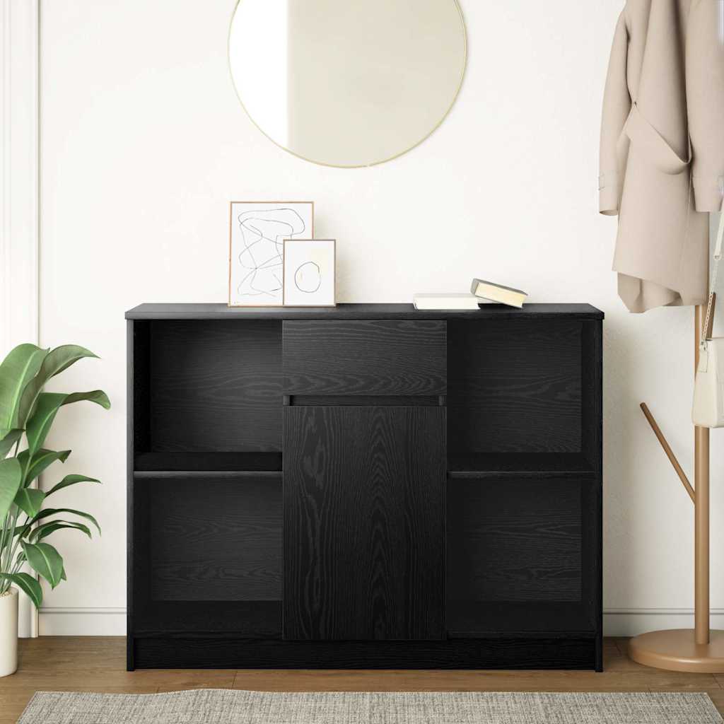 Skjenk med skuff svart eik 101x35x76 cm konstruert tre