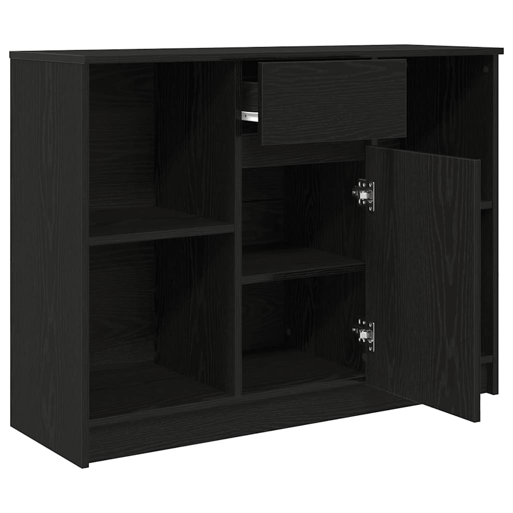 Skjenk med skuff svart eik 101x35x76 cm konstruert tre