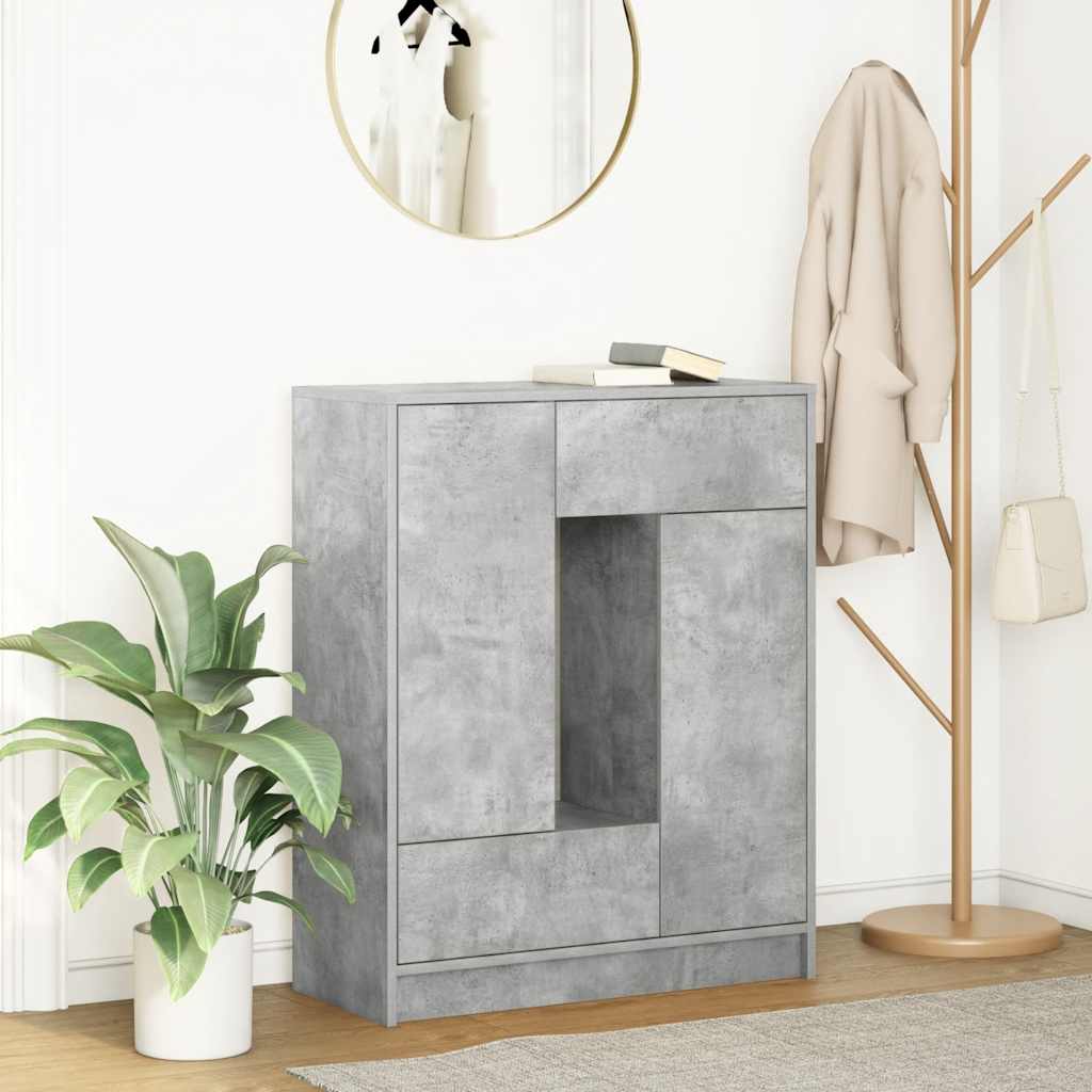 Skjenk med skuffer og dører betonggrå 73x31x90 cm