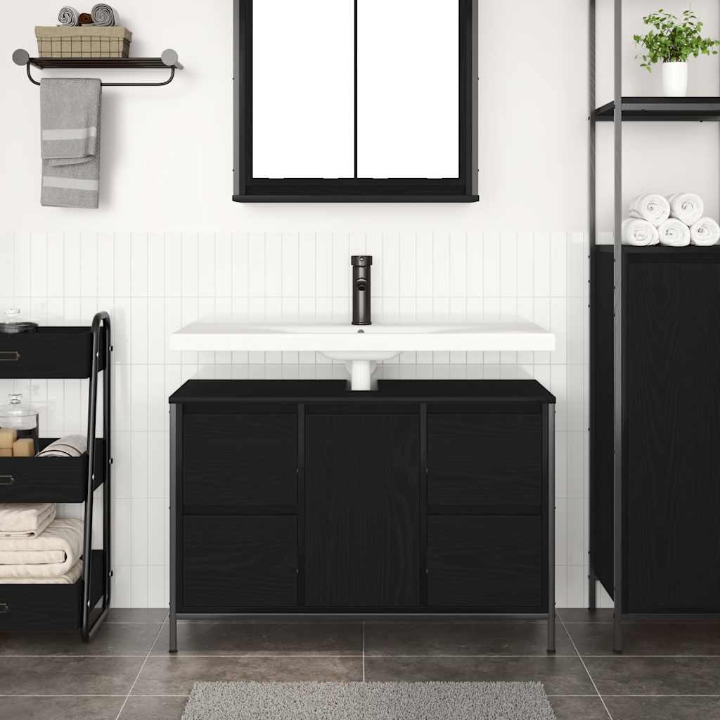Servantskap med skuffer svart eik 90x34,5x60 cm vidaXL