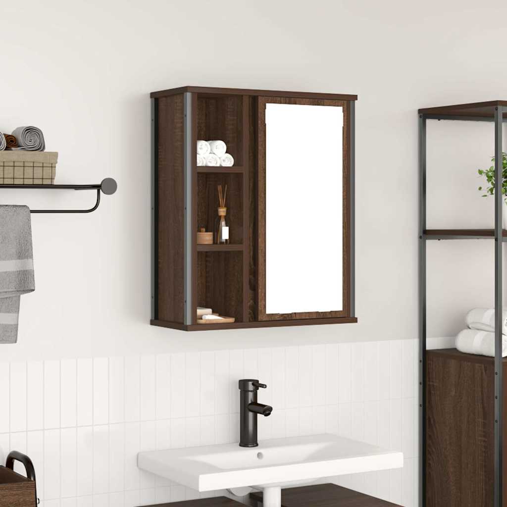 Baderoms veggskap med speil brun eik 50x21x60 cm vidaXL