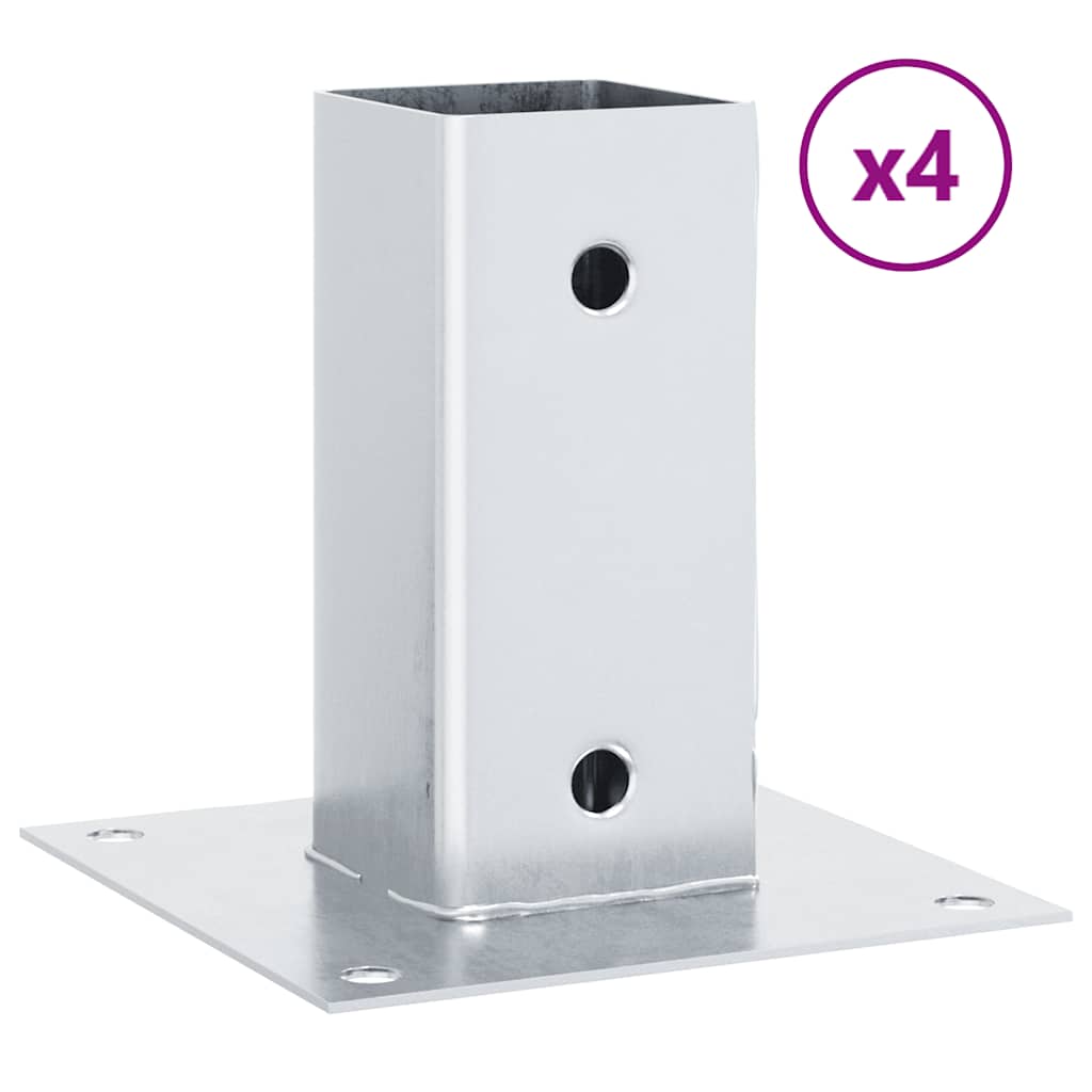 Stolpebunner firkantet 4 stk sølv 61x61 mm galvanisert stål