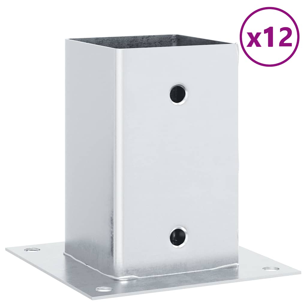 Stolpebunner firkantet 12 stk sølv 81x81 mm galvanisert stål