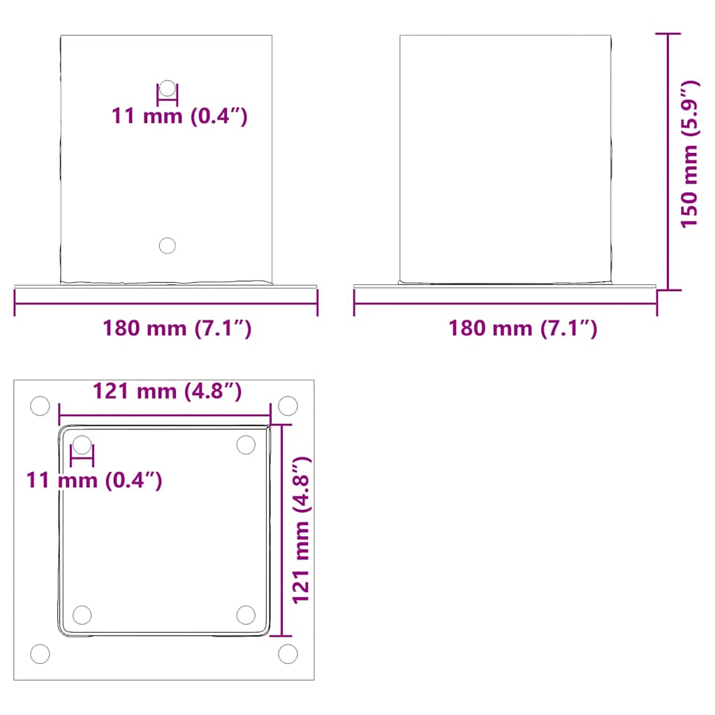 Stolpebunner firkantet 12 stk sølv 121x121 mm galvanisert stål