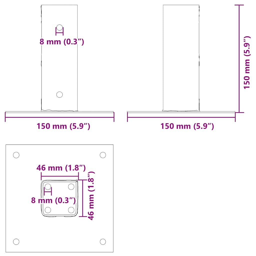 Stolpebunner firkantet 12 stk 46x46 mm pulverlakkert stål