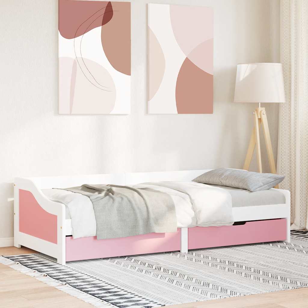 Dagseng med 2 skuffer uten madrass IRUN hvit&rosa 90x200 cm