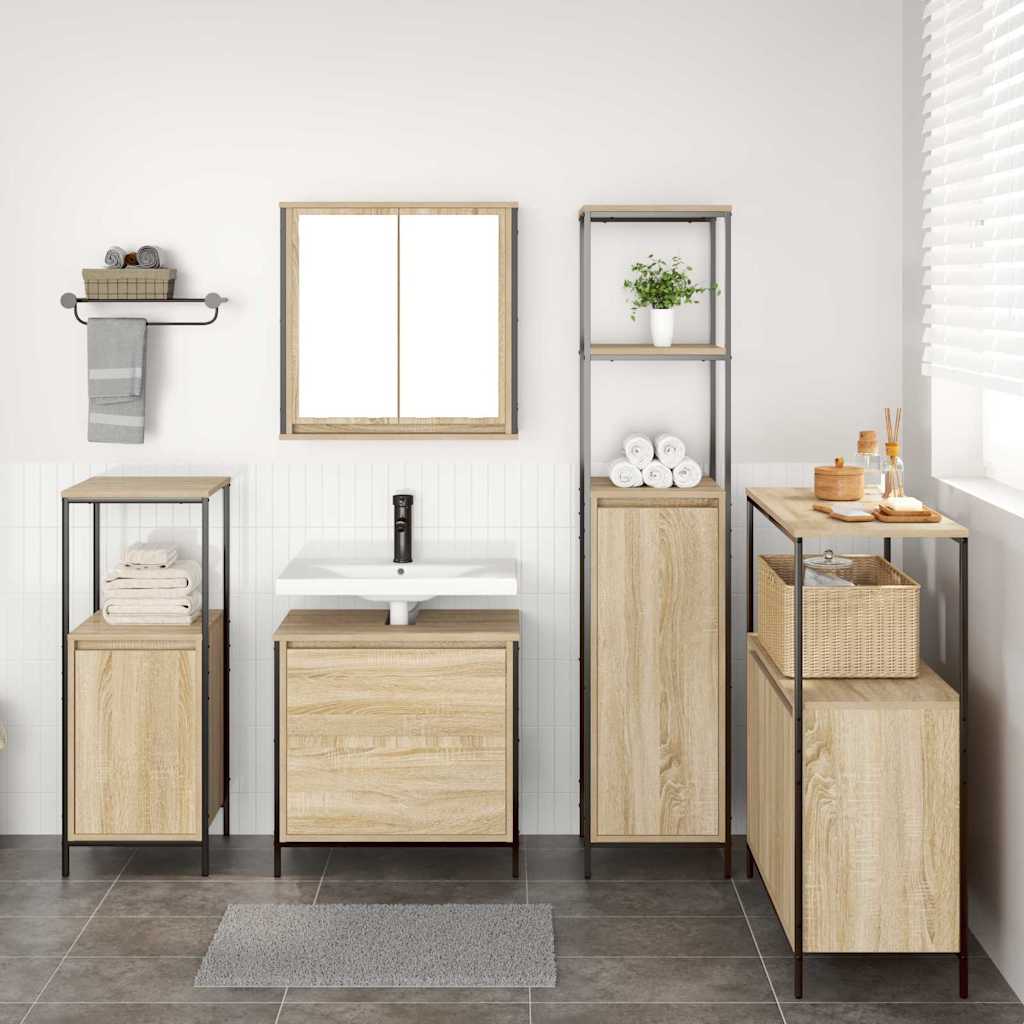 Baderomsinnredningssett med hylle 5 pcs Beige Konstruert tre