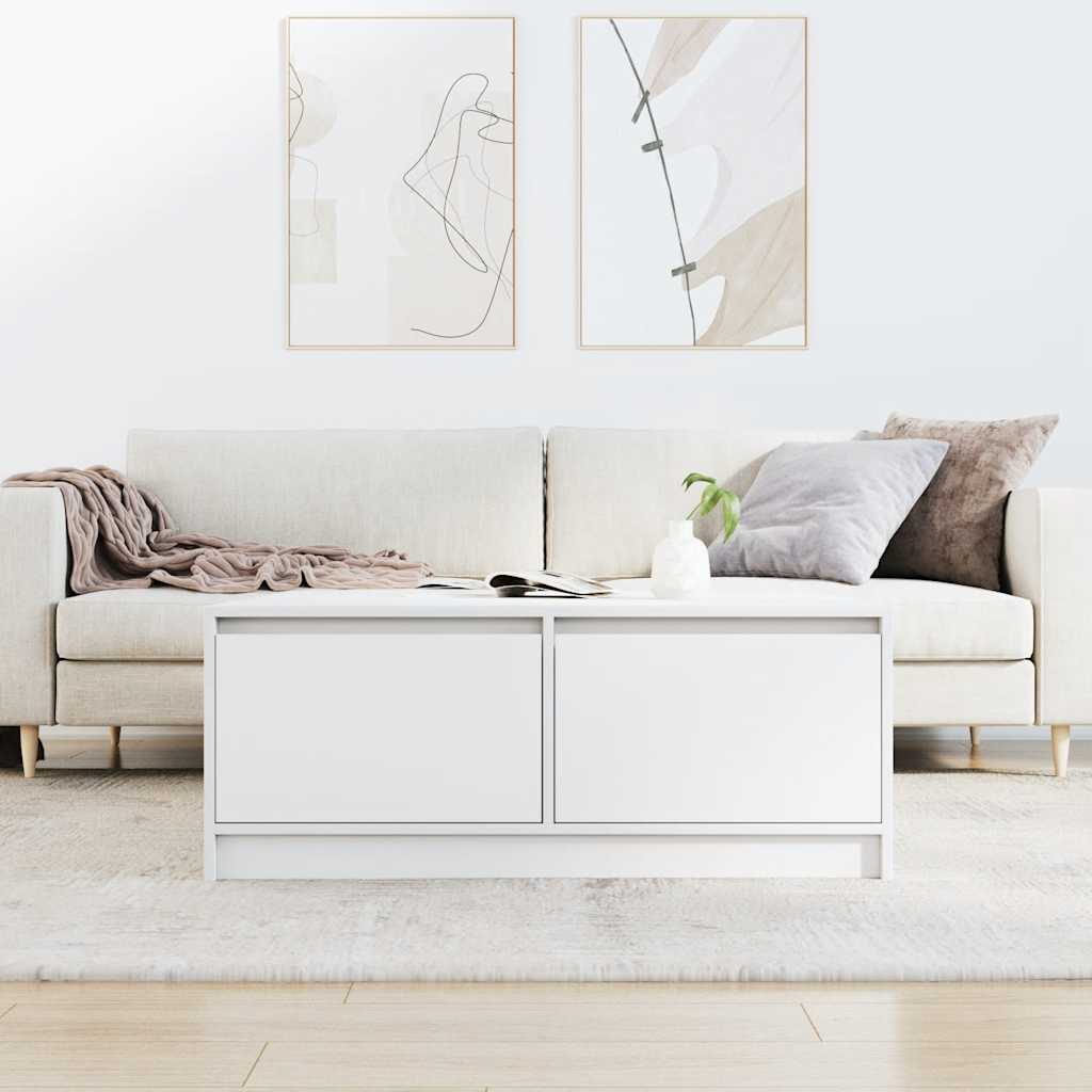 Salongbord med skuffer hvit 100x100x40 cm