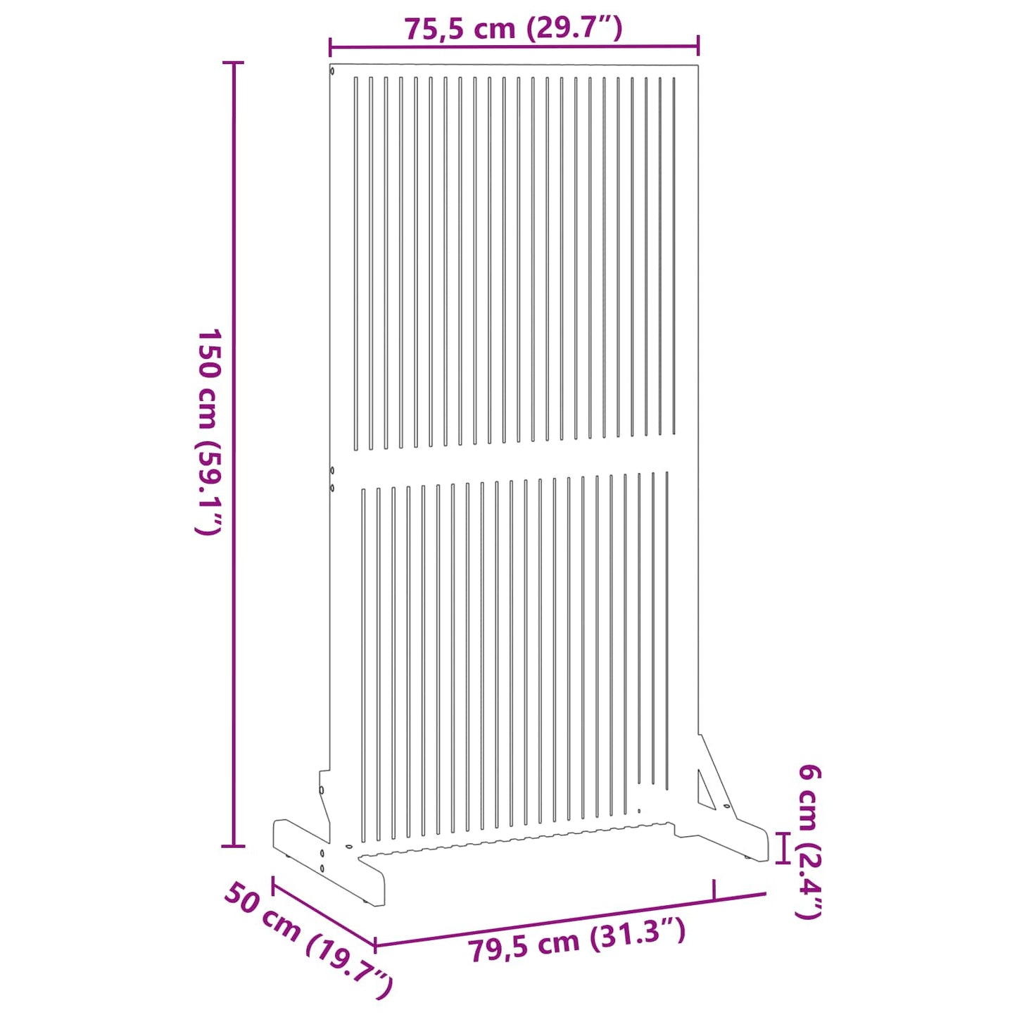 Personvernsvegg Brun 79.5 x 50 x 150 cm Massivt akasietre vidaXL