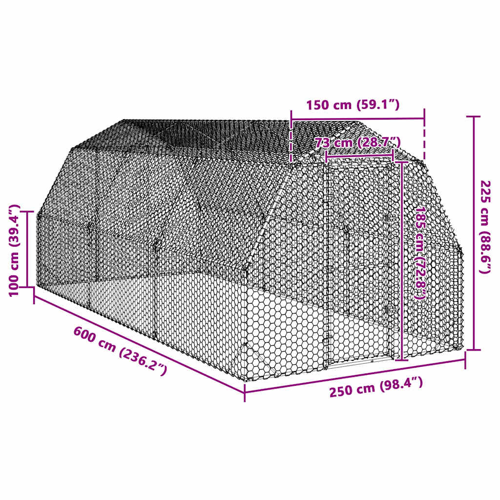 Kyllingløp 2,5x6x2,25 m galvanisert stål
