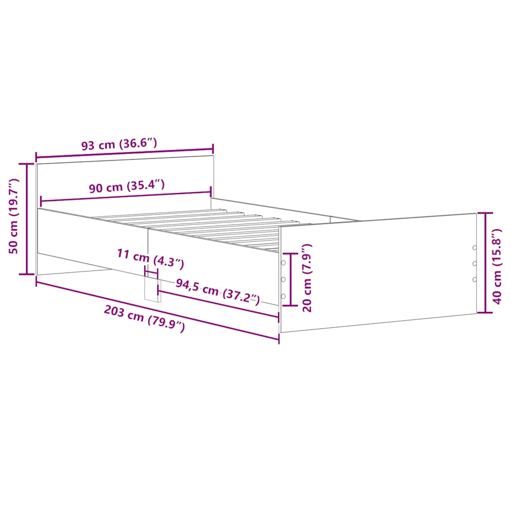 Sengeramme uten madrass artisan eik 90x200 cm konstruert tre