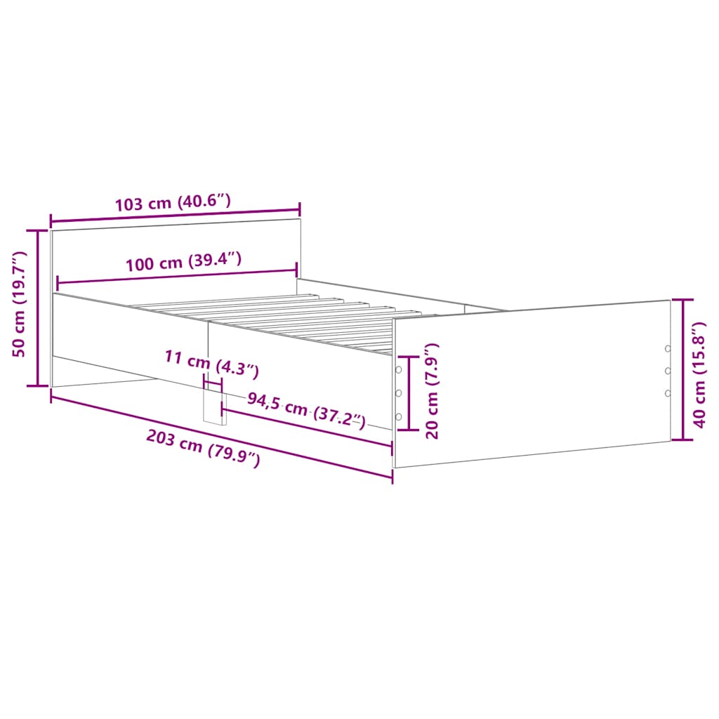 Sengeramme uten madrass gammelt tre 100x200 cm konstruert tre