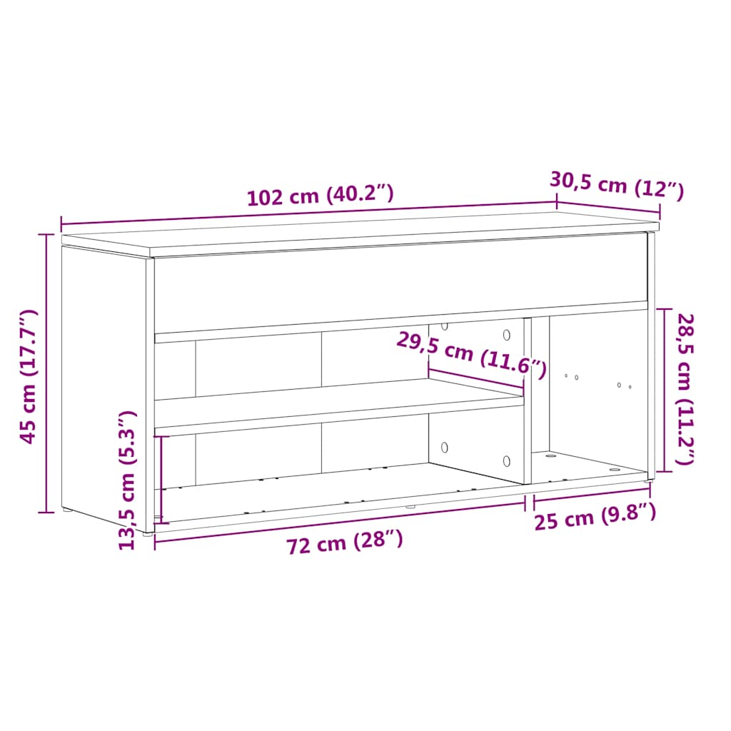 Skobenk sonoma eik 102x30,5x45 cm konstruert tre