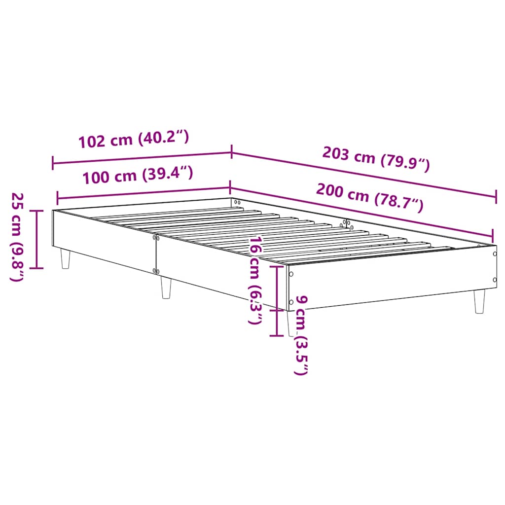 Sengeramme uten madrass betonggrå 100x200 cm konstruert tre