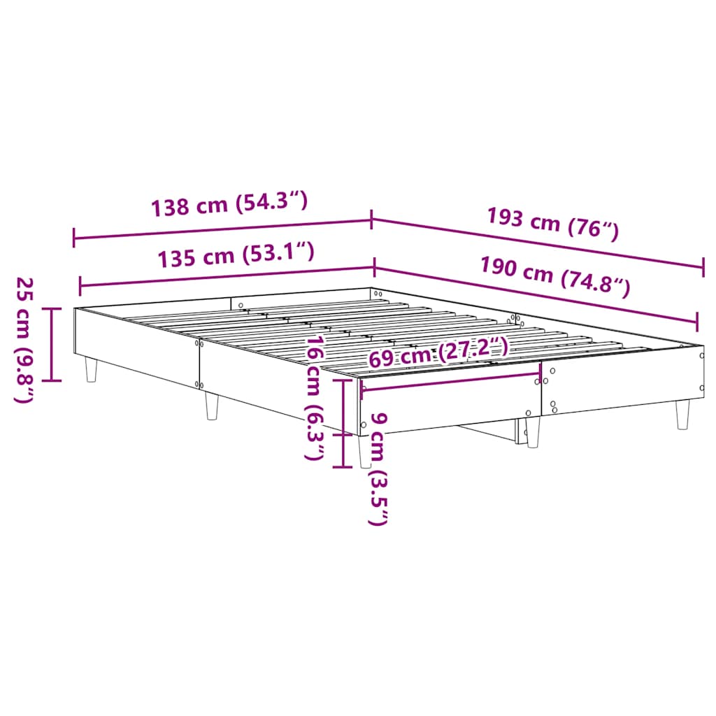 Sengeramme uten madrass artisan eik 135x190cm konstruert tre