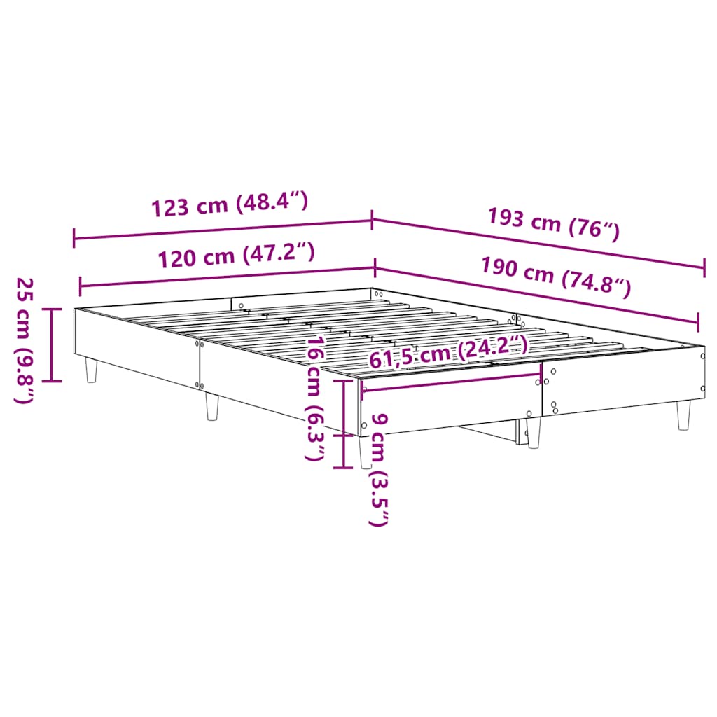 Sengeramme uten madrass svart 120x190 cm konstruert tre